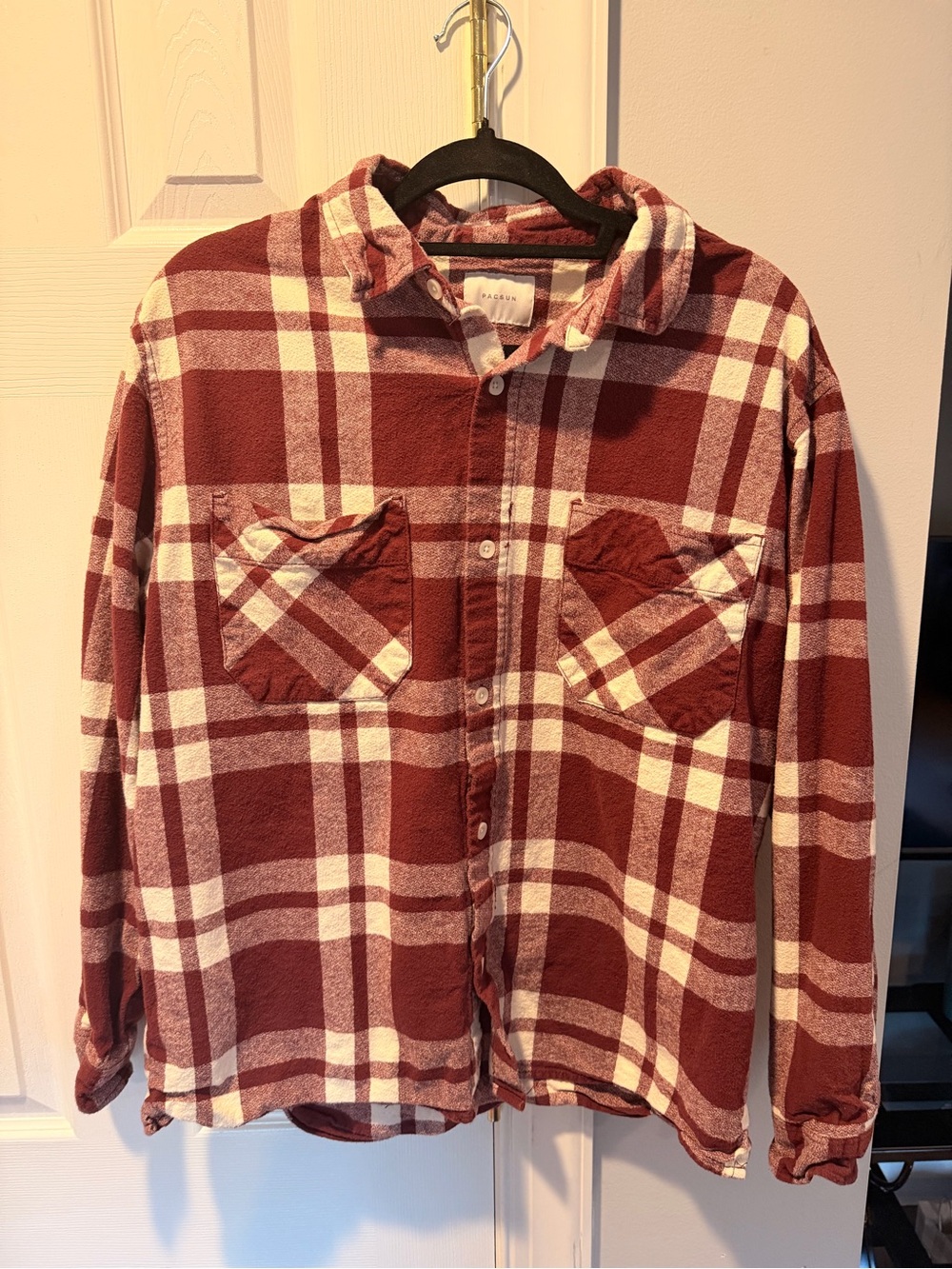 PacSun Men’s Plaid Classic Button Down Shirt - Burgundy